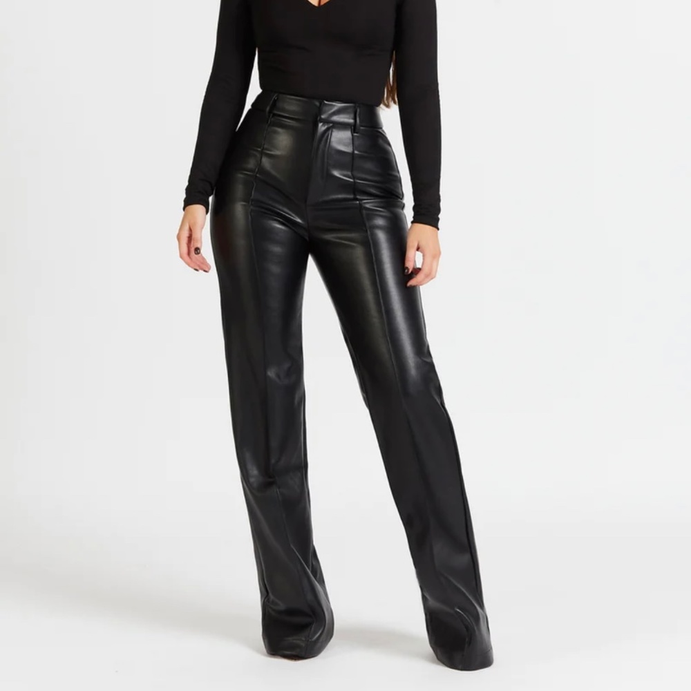 LEATHER WIDE LEG TROUSERS